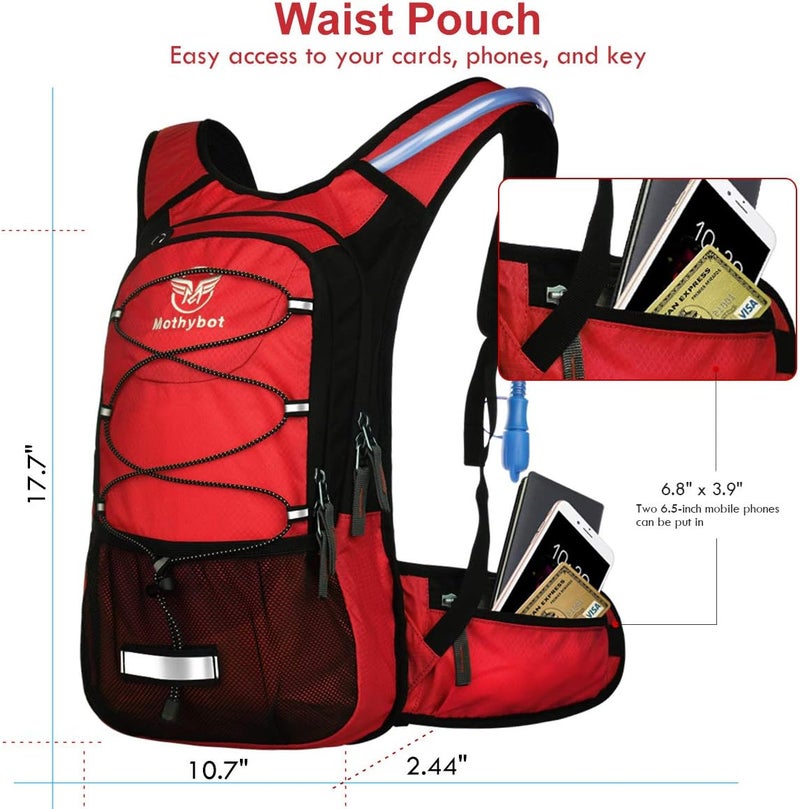 Mothybot Insulated Hydration Backpack Pack with 3L BPA Free Leak Proof Water Bladder, Large Storage Lightweight Hiking Daypack with Waist Pouches & Cooler Layer, for Running, Biking, Camping, Festival - Image 4